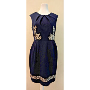 MYSTIC los angeles sz L Knit Sheath Dress dark blue tank embroidered D2